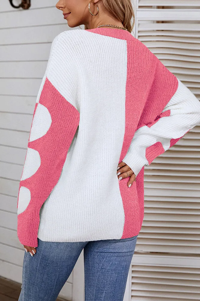 Color Block Heart Knit Sweaters