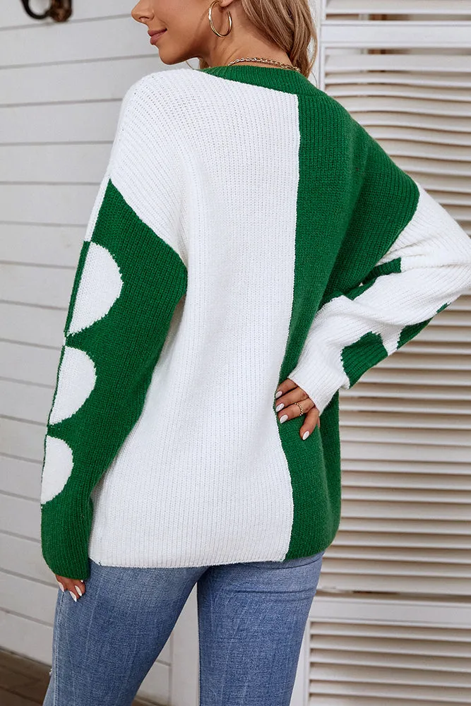 Color Block Heart Knit Sweaters