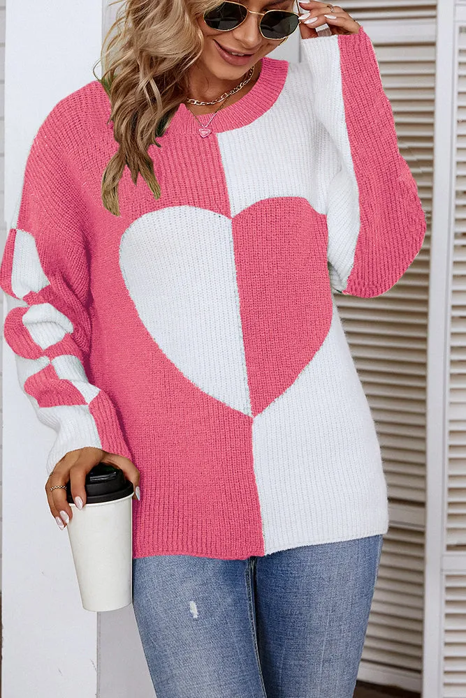 Color Block Heart Knit Sweaters