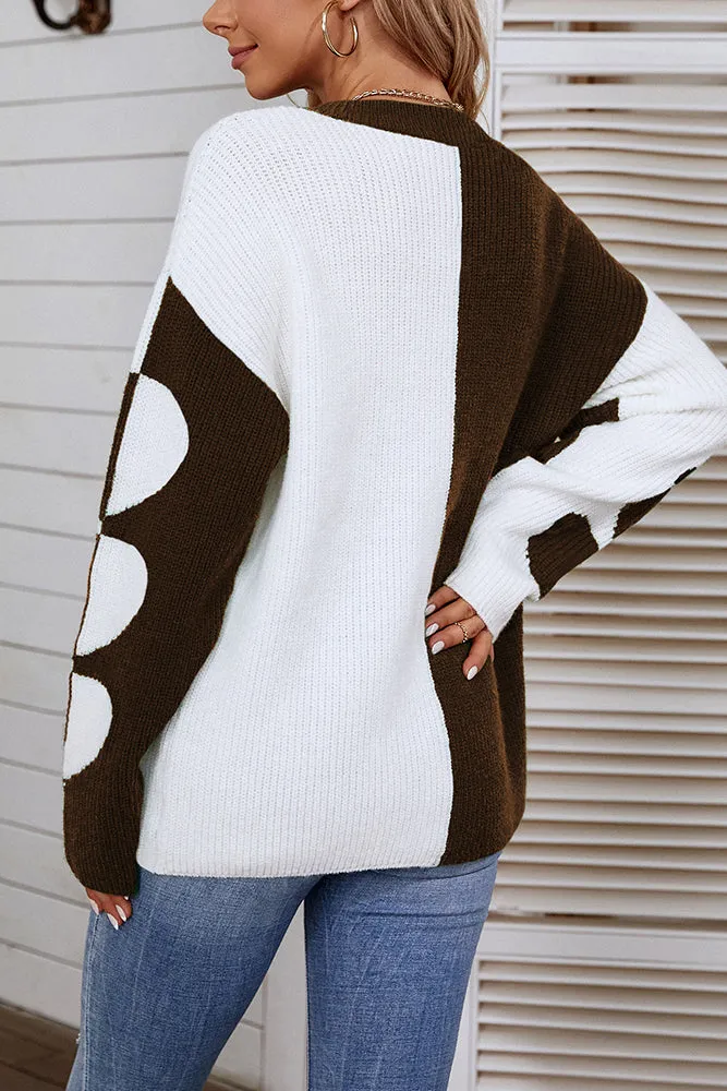 Color Block Heart Knit Sweaters