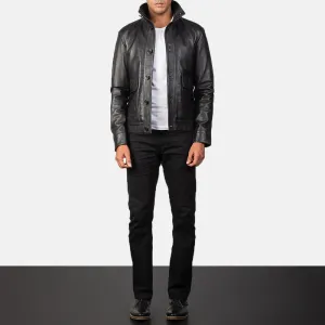 Columbus Black Leather Bomber Jacket Up to 5XL