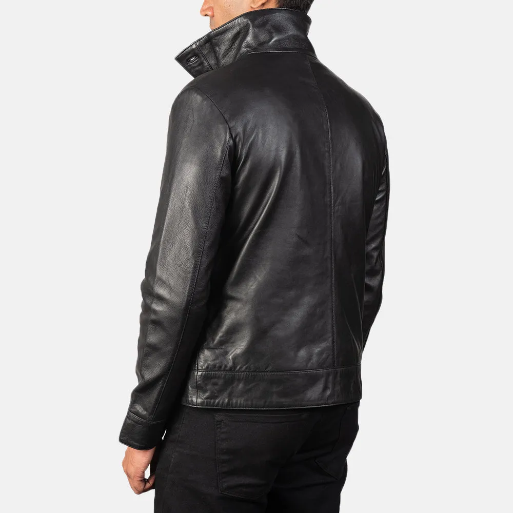 Columbus Black Leather Bomber Jacket Up to 5XL