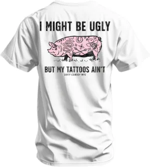 Combat Iron Men's Graphic T-Shirt | I Might Be Ugly But My Tattoos Ain't | Cotton-Poly Blend | Athletic Fit, Tagless Comfort