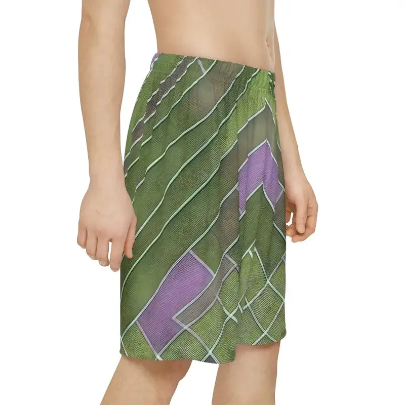 Comfy Green and Purple Men's Sports Shorts