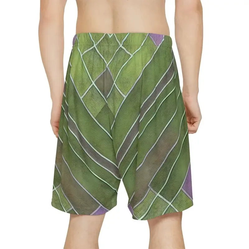 Comfy Green and Purple Men's Sports Shorts