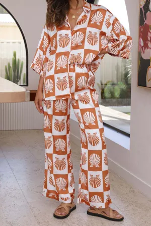 Contrast Printed Shirt Long Pants Suits