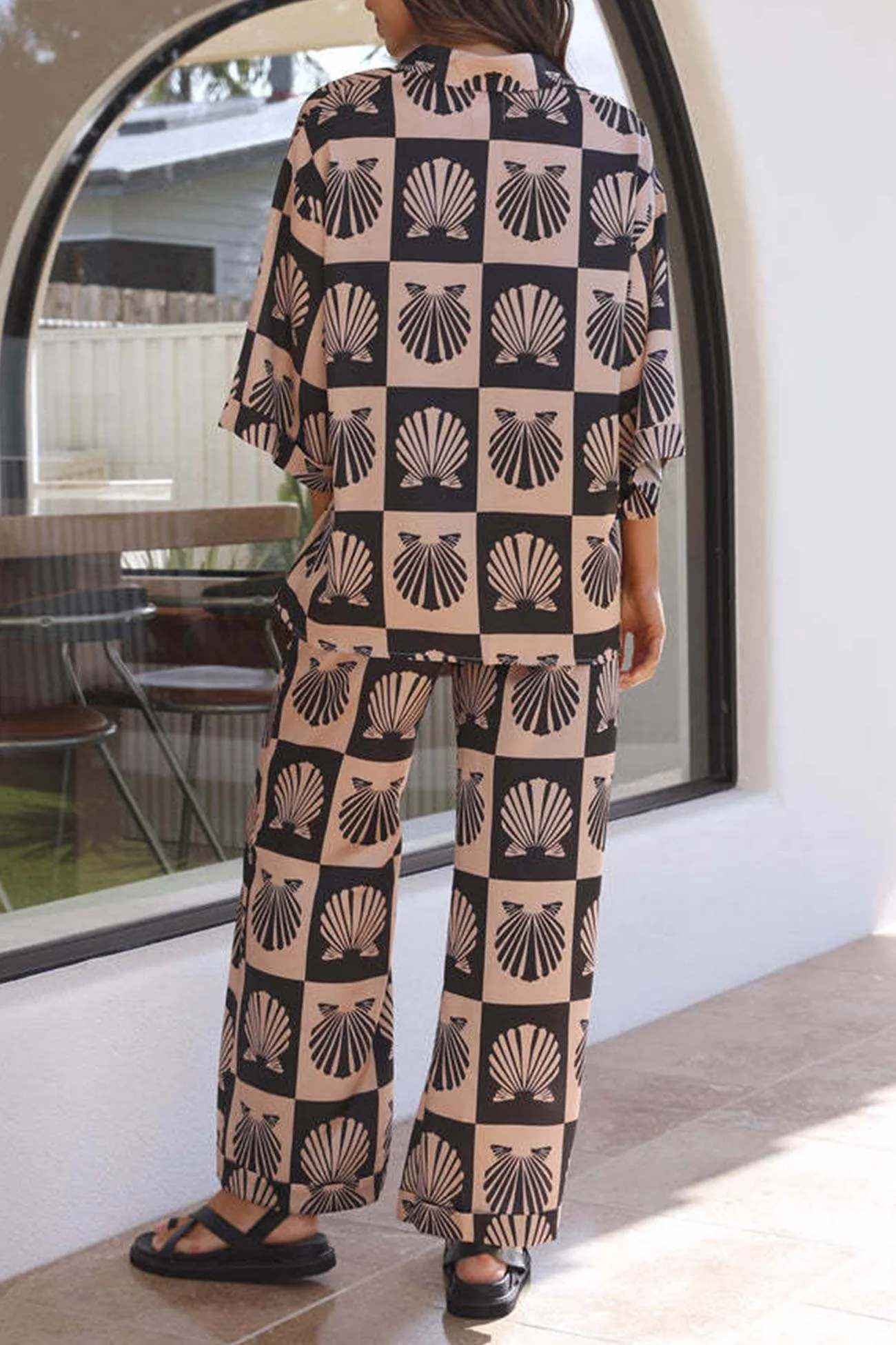 Contrast Printed Shirt Long Pants Suits