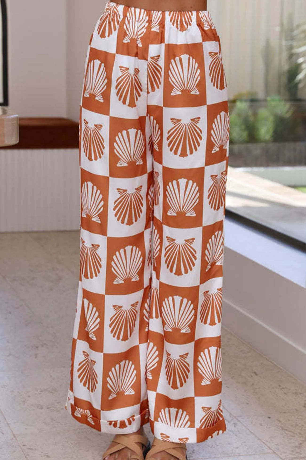 Contrast Printed Shirt Long Pants Suits