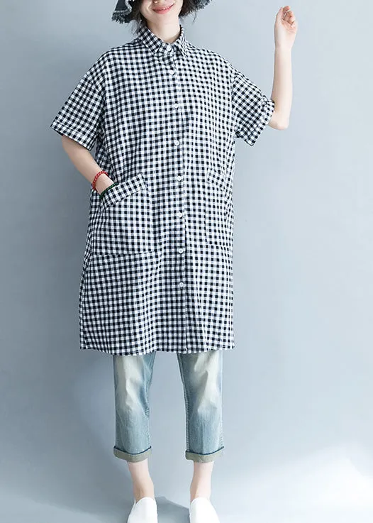 Cotton Black White Plaid Shirts