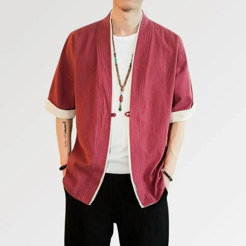 Cotton Kimono Jacket 'Red Hideki'