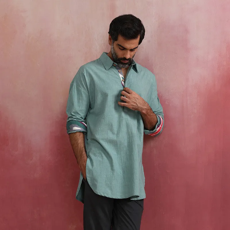 Cotton Kurta for Men | Aqua Blue | Shirt Collar