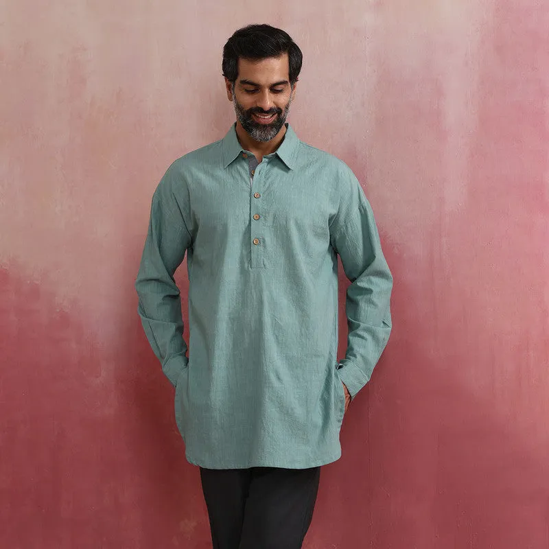 Cotton Kurta for Men | Aqua Blue | Shirt Collar