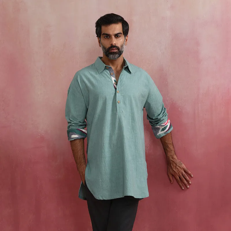 Cotton Kurta for Men | Aqua Blue | Shirt Collar