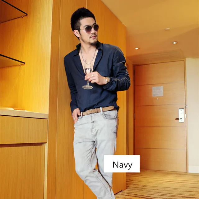 Cotton Linen Men's Shirt Long Sleeve Summer Style Slim Fit (Plus Size)