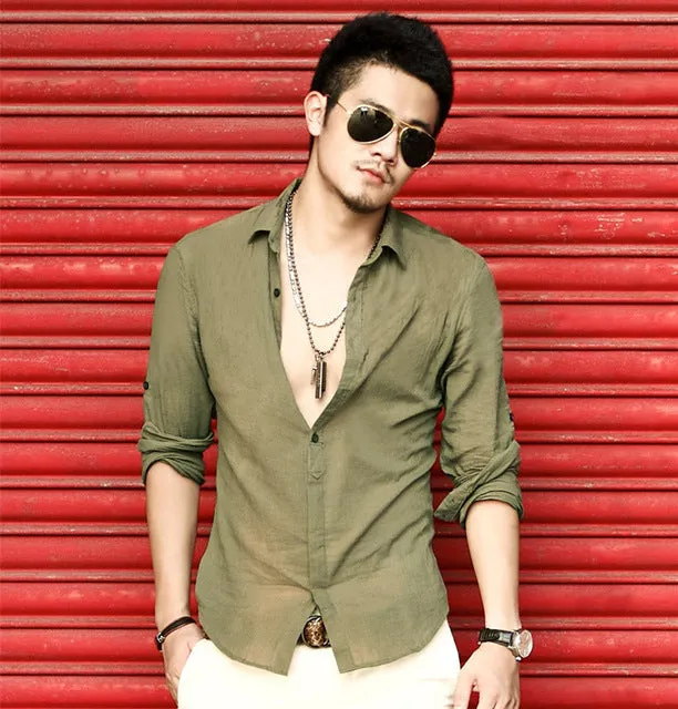 Cotton Linen Men's Shirt Long Sleeve Summer Style Slim Fit (Plus Size)