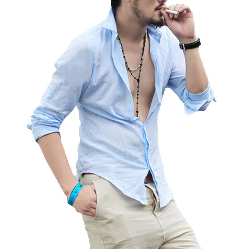 Cotton Linen Men's Shirt Long Sleeve Summer Style Slim Fit (Plus Size)