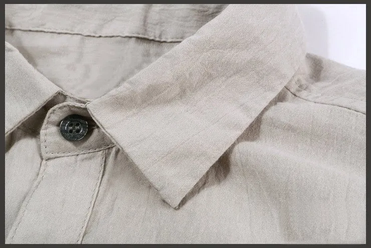 Cotton Linen Men's Shirt Long Sleeve Summer Style Slim Fit (Plus Size)