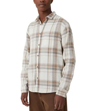 COTTON ON Mens  Boston Long Sleeve Button Down Shirt Off White Check Small