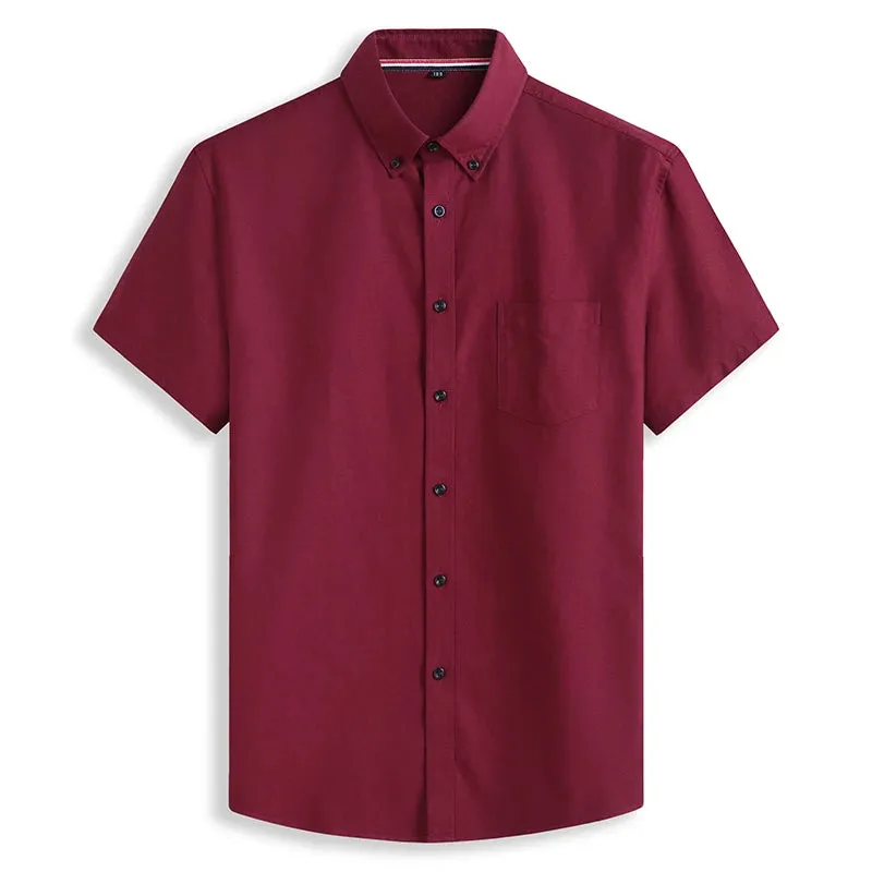 Cotton Oxford Summer Casual Loose Solid Color Short Sleeve Shirt