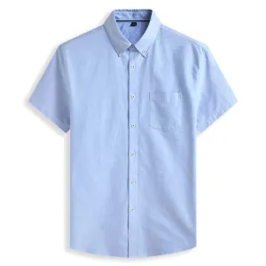 Cotton Oxford Summer Casual Loose Solid Color Short Sleeve Shirt