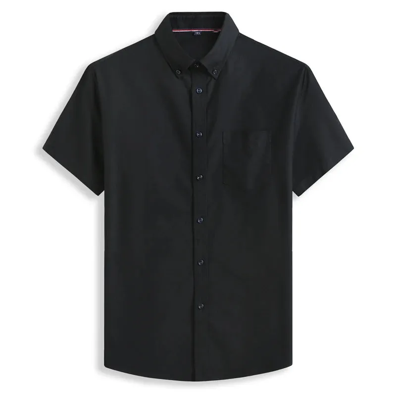 Cotton Oxford Summer Casual Loose Solid Color Short Sleeve Shirt
