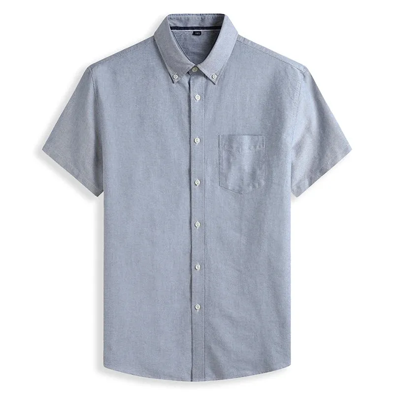 Cotton Oxford Summer Casual Loose Solid Color Short Sleeve Shirt