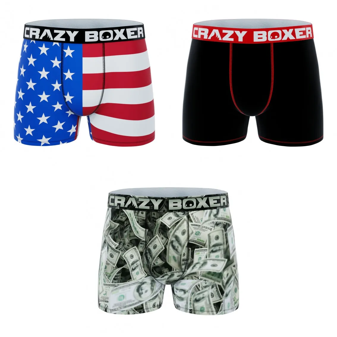 CRAZYBOXER America Money-Flag Men's Boxer Briefs (Pack 3)