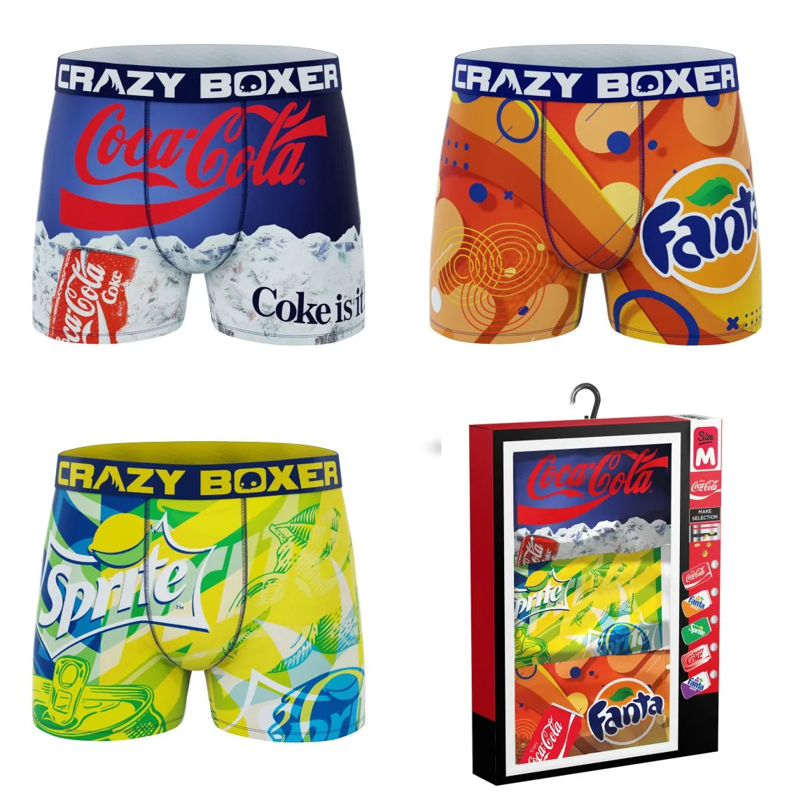 CRAZYBOXER Coca-Cola Soft Drinks Men's Boxer Briefs 3 Pack (Creative Packaging)
