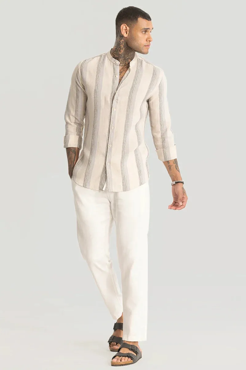 Cream Stripes Linen Blend Shirt