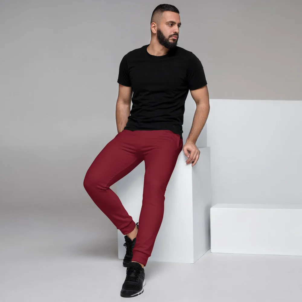 Crimson Red Premium Men's Joggers, Classic Solid Color Designer Sweatpants-Made in EU/MX