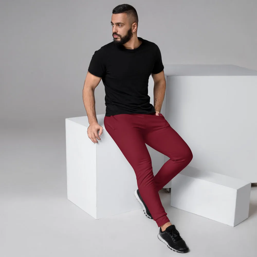 Crimson Red Premium Men's Joggers, Classic Solid Color Designer Sweatpants-Made in EU/MX