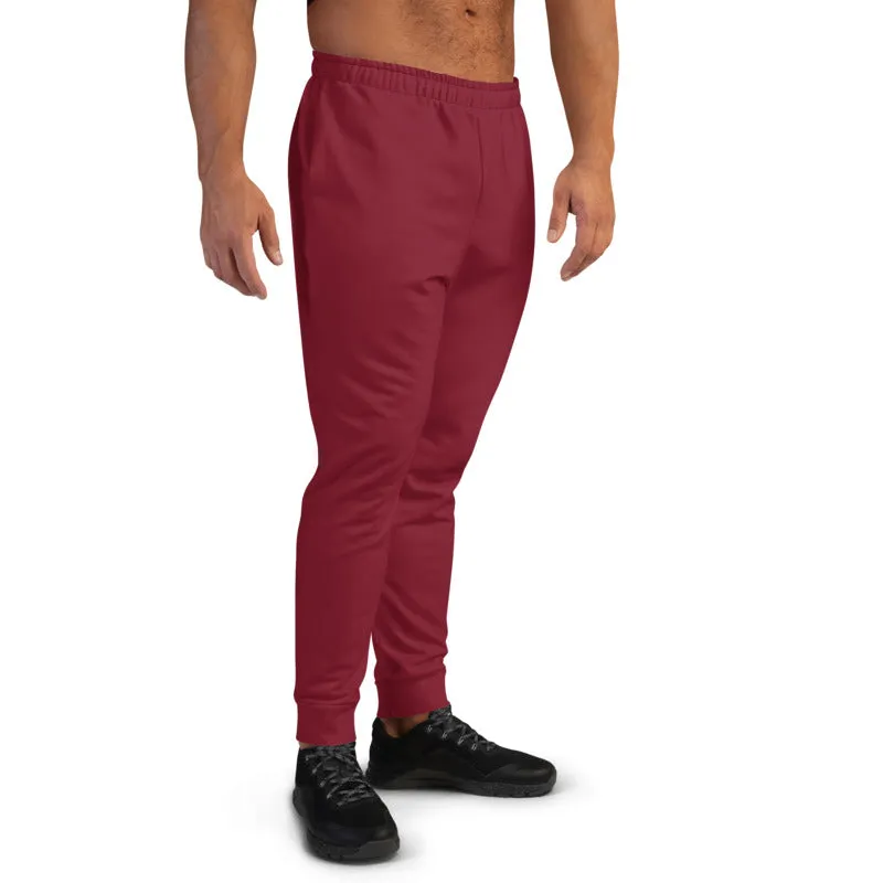 Crimson Red Premium Men's Joggers, Classic Solid Color Designer Sweatpants-Made in EU/MX