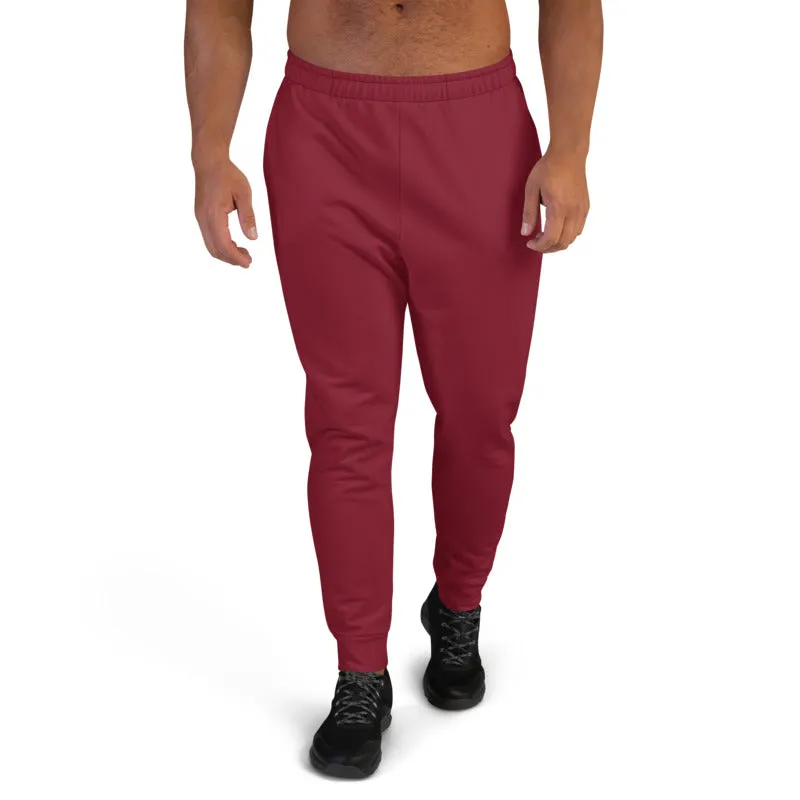 Crimson Red Premium Men's Joggers, Classic Solid Color Designer Sweatpants-Made in EU/MX