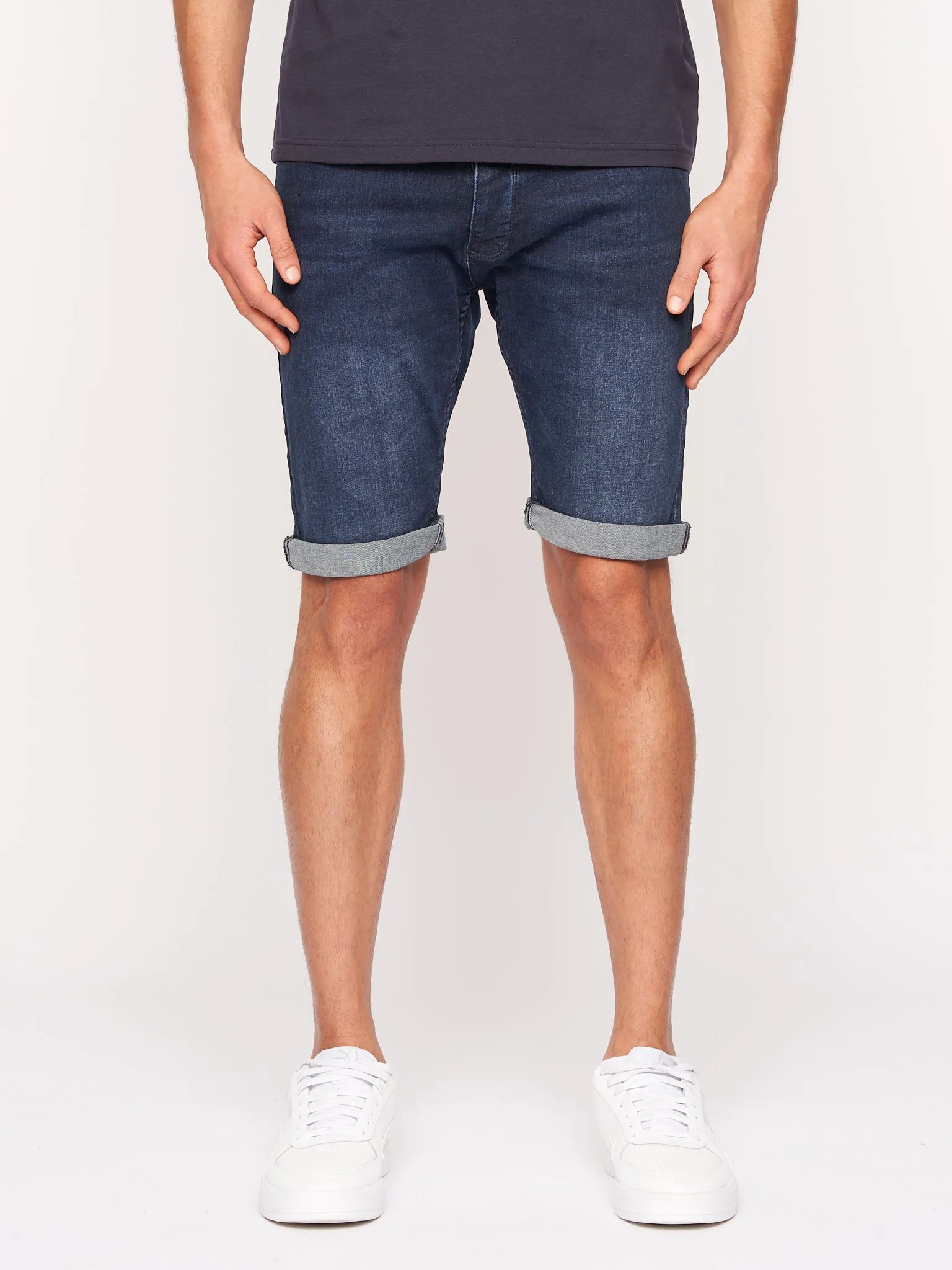 Crosshatch Mens Tadcaster Denim Shorts Dark Wash