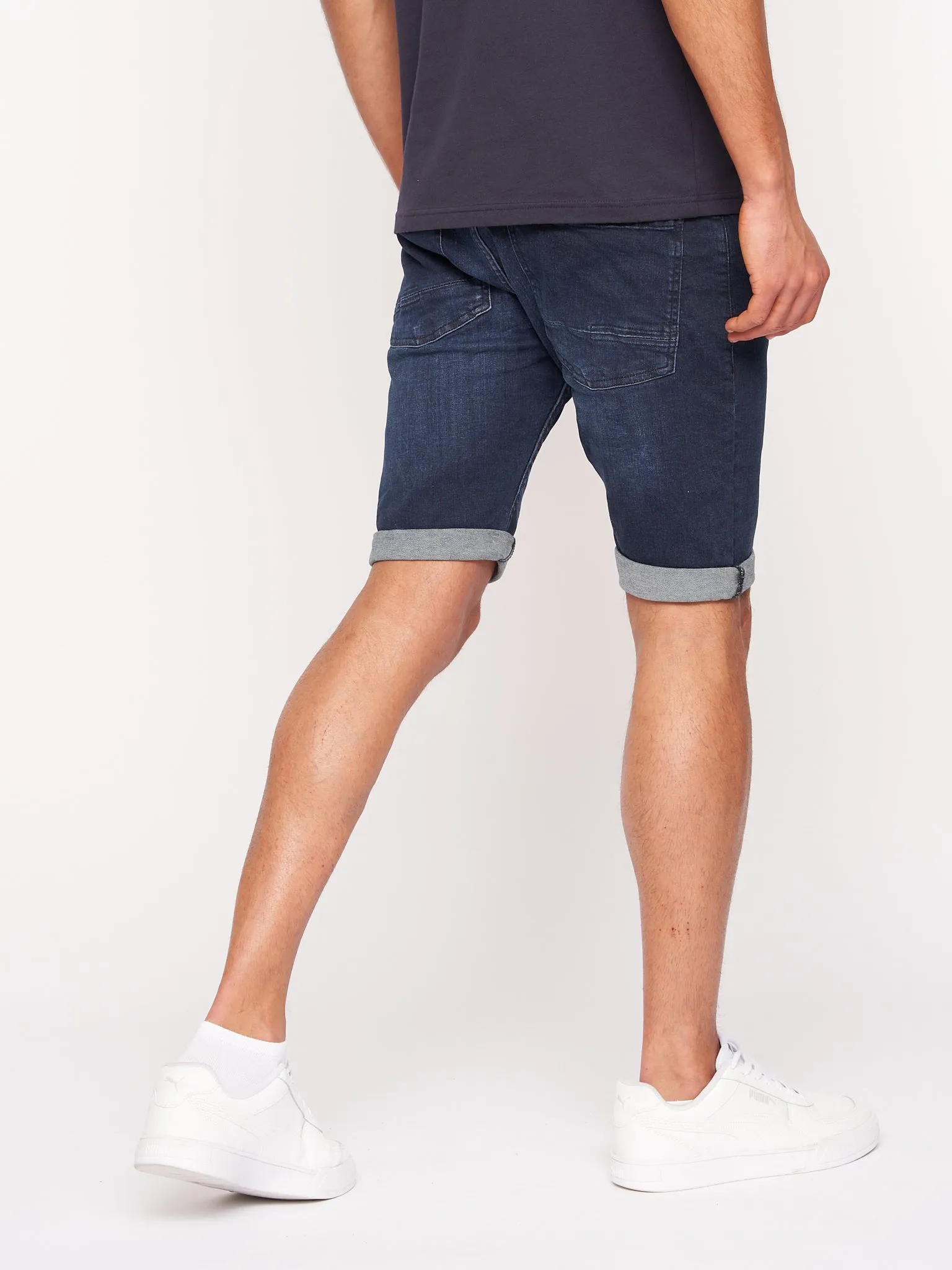 Crosshatch Mens Tadcaster Denim Shorts Dark Wash