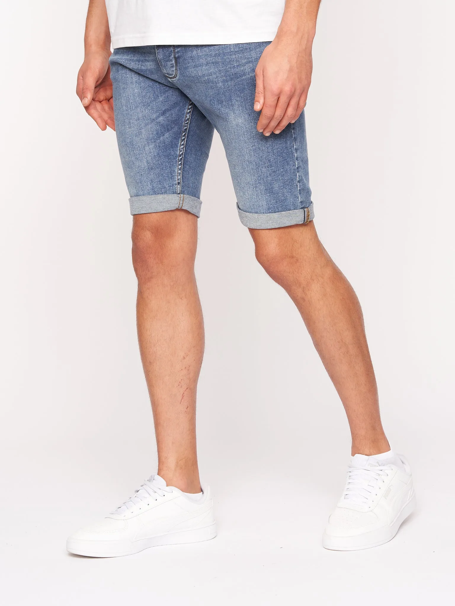 Crosshatch Mens Tadcaster Denim Shorts Light Wash