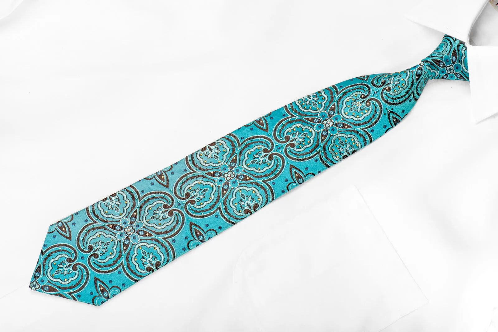 Crystal Silk Tie Acanthus On Blue With Silver Sparkles