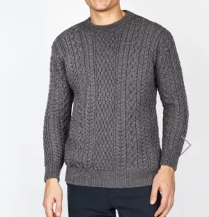 Cuileann Aran Crew Neck Sweater Steel Marl