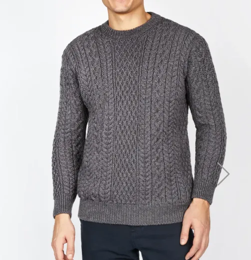 Cuileann Aran Crew Neck Sweater Steel Marl