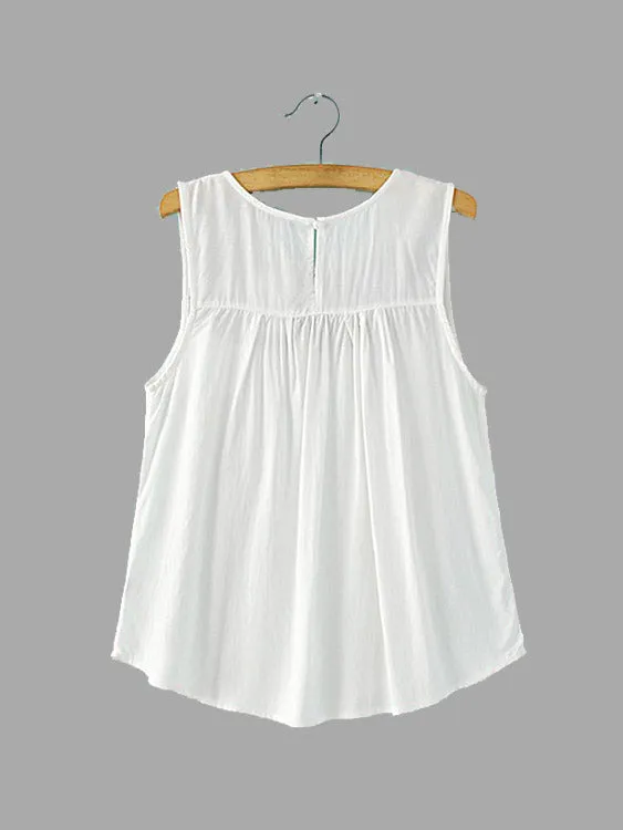 Custom Round Neck Printed Sleeveless White Top
