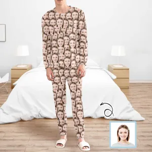 Custom Seamless Face Men's Long Sleeve Crewneck Pajamas Set Personalized Sleepwear Sets