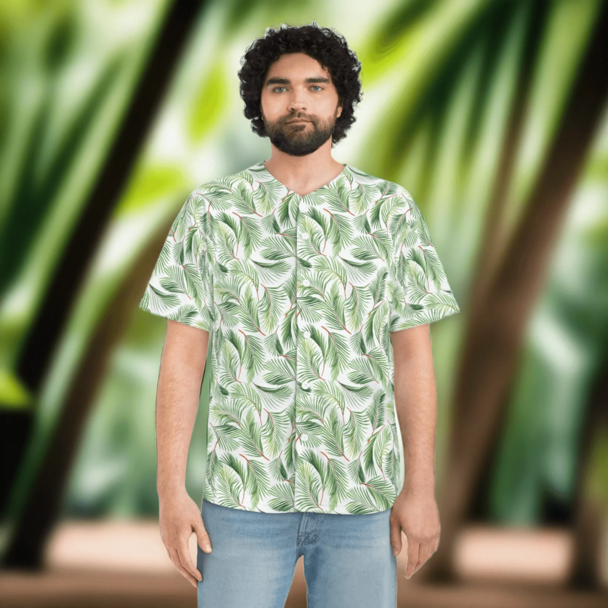 Customizable Green Foliage Men's All-Over Print Baseball Jersey