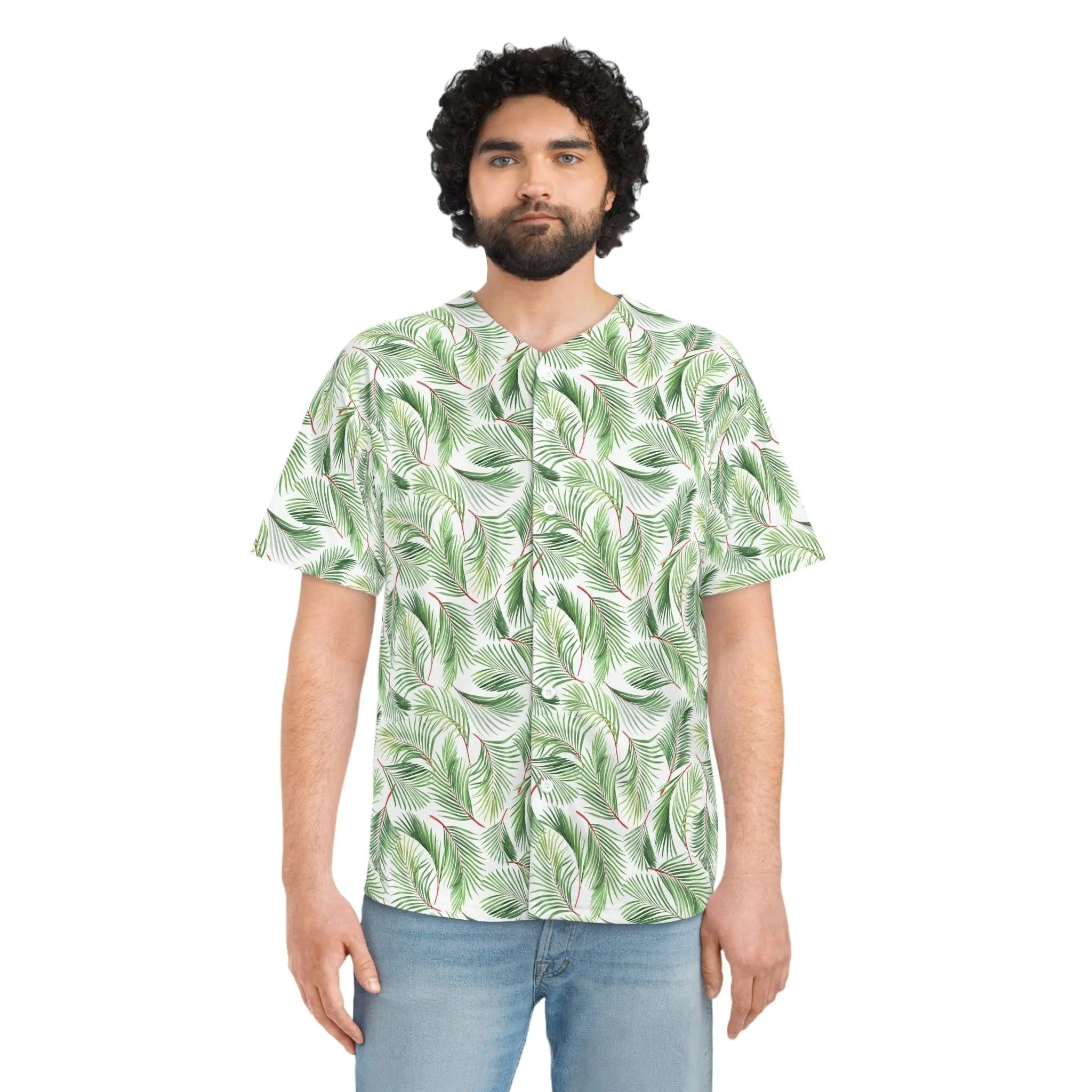 Customizable Green Foliage Men's All-Over Print Baseball Jersey