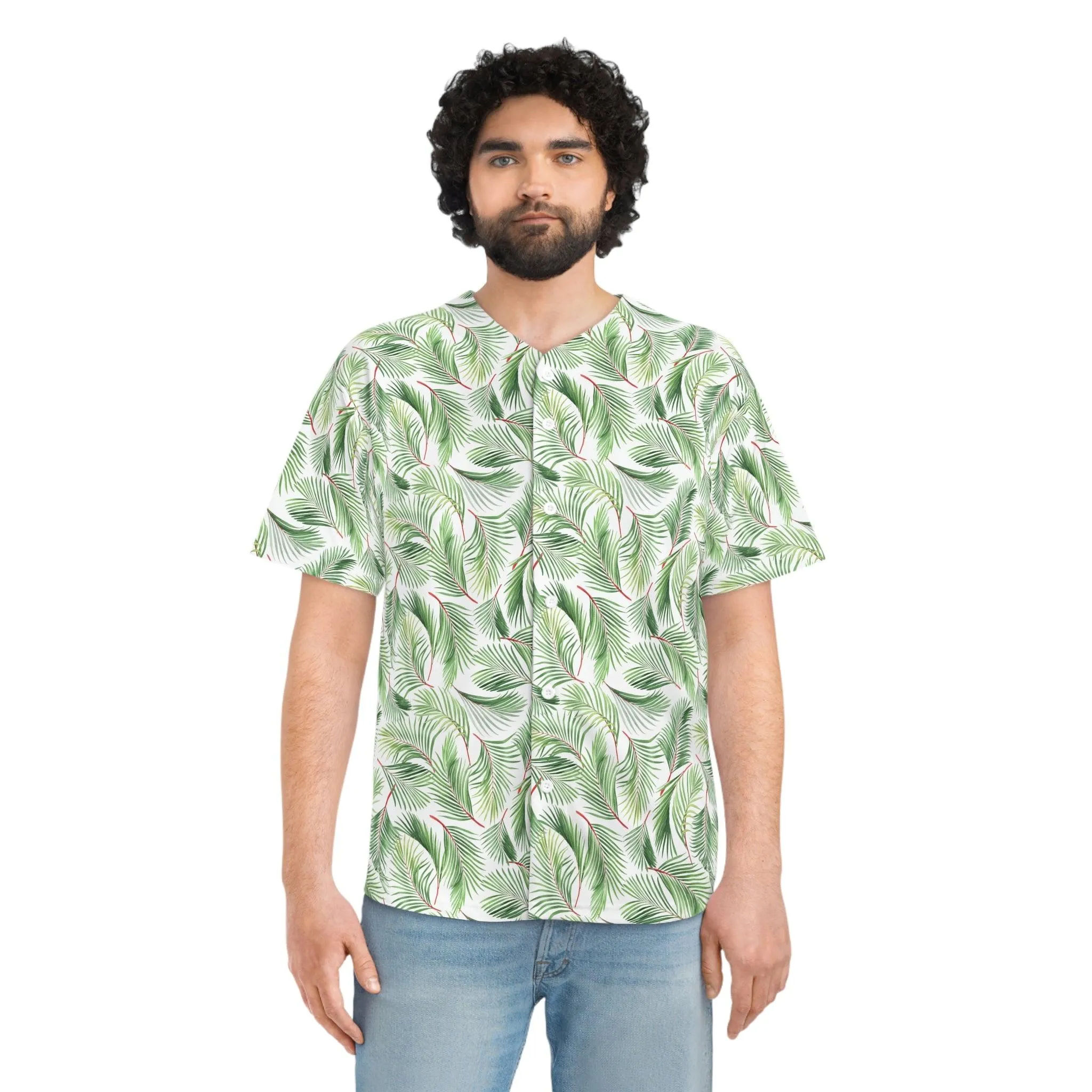 Customizable Green Foliage Men's All-Over Print Baseball Jersey