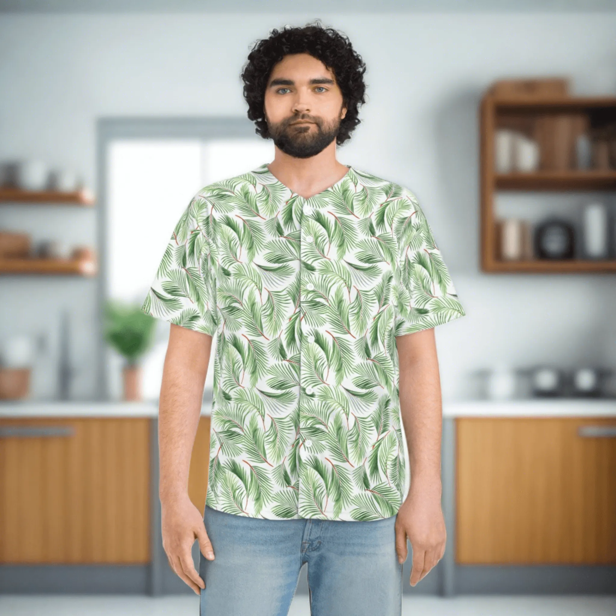 Customizable Green Foliage Men's All-Over Print Baseball Jersey