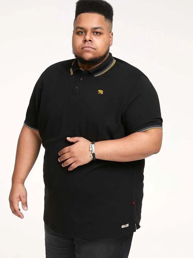 D555 Men's BENJAMIN 2-Pique Polo, Chest Embroidery & Contrast Colour Tipping-Black, 3XL to 6XL