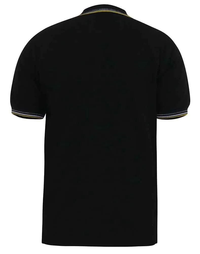 D555 Men's BENJAMIN 2-Pique Polo, Chest Embroidery & Contrast Colour Tipping-Black, 3XL to 6XL