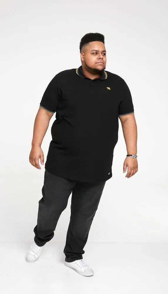 D555 Men's BENJAMIN 2-Pique Polo, Chest Embroidery & Contrast Colour Tipping-Black, 3XL to 6XL