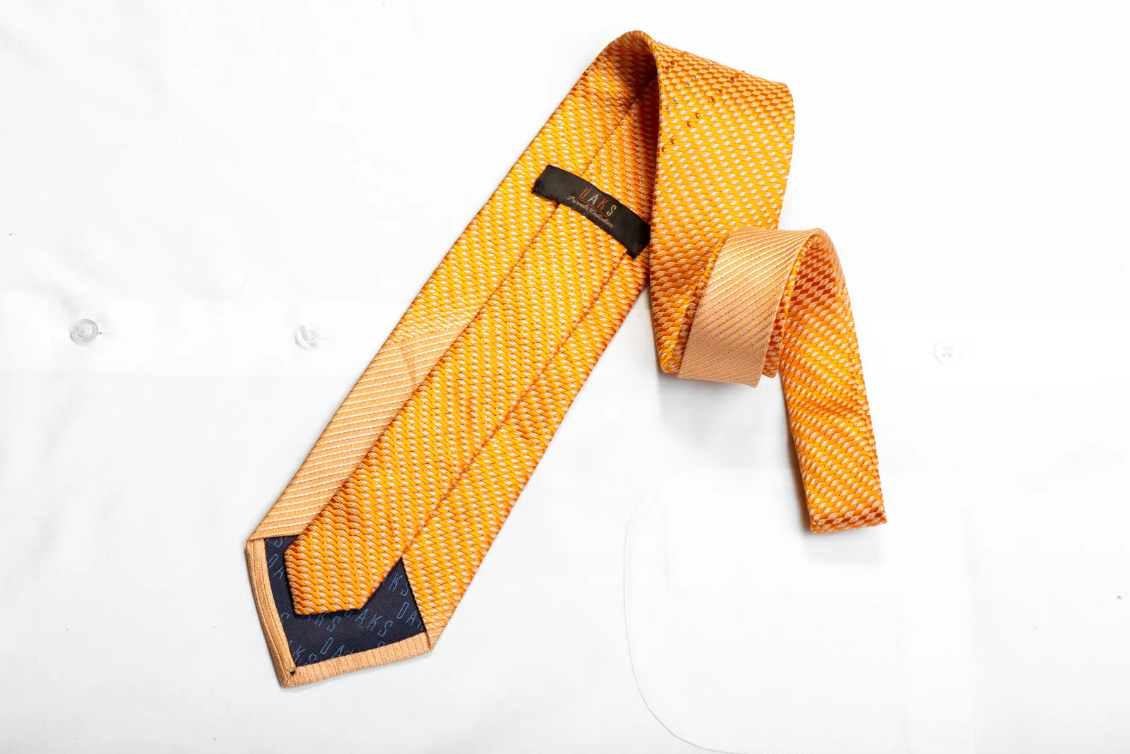 Daks Crystal Rhinestone Silk Tie Orange Geometric With Red Sparkles