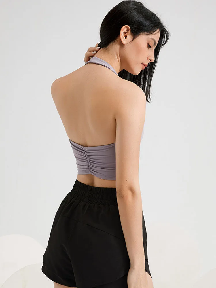 Dance Bra Halter Neck Gather Fitness Outer Wear Yoga Vest